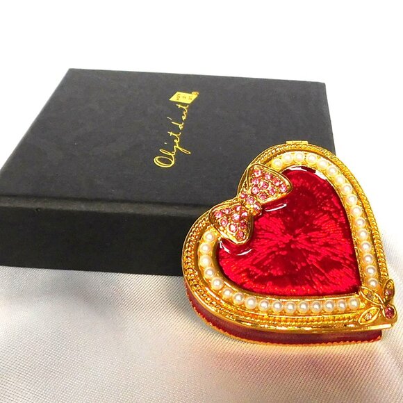 Art Form Hinged Trinket Box ETERNITY #502 Red Enamel Heart Valentine Goldtone - Picture 3 of 8
